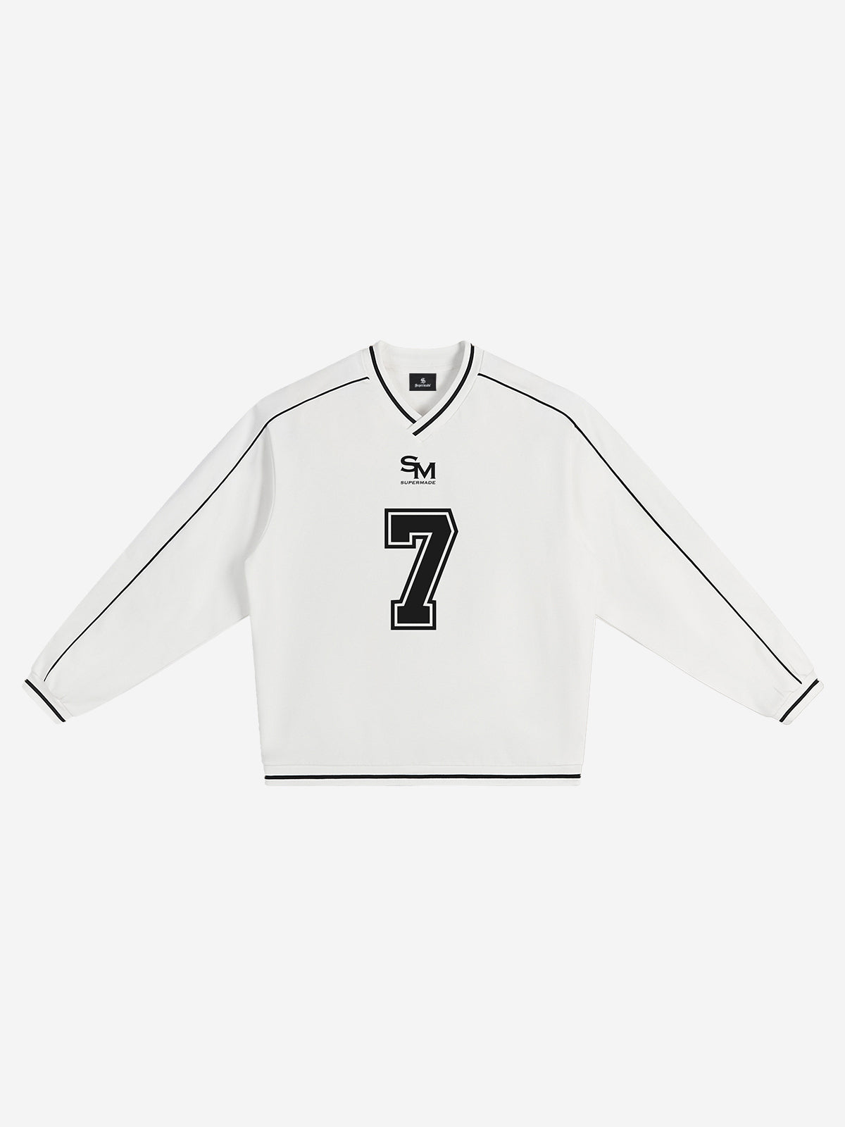Striped Color Block Logo Graphic V-Neck Sweatshirt