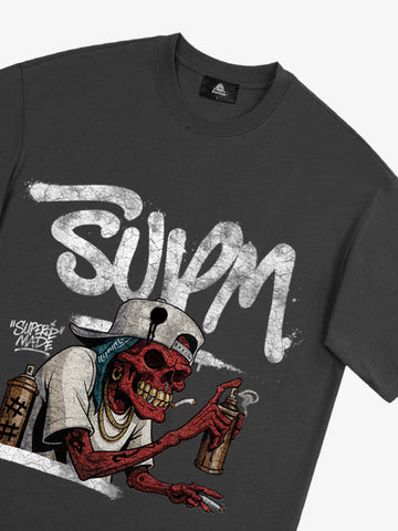 Street Trendy Skull Spray-Paint Graffiti Master T-Shirt 