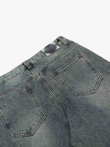 Distressed Pleated Flared Jeans