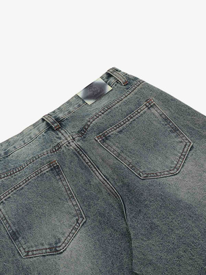 Distressed Pleated Flared Jeans