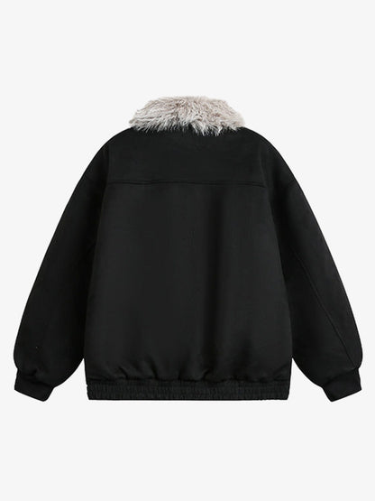 Faux Fur Trimmed Hooded Bomber Jacket for Winter Warmth 