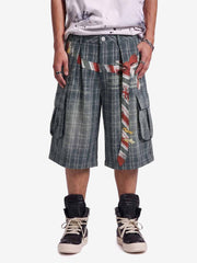 Plaid Cargo Wide-Leg Shorts 