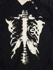 Skeleton Ribcage Graphic Print Asymmetric Button Polo Shirt 