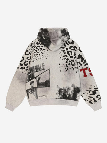 Leopard Logo Appliqué Distressed Hoodie