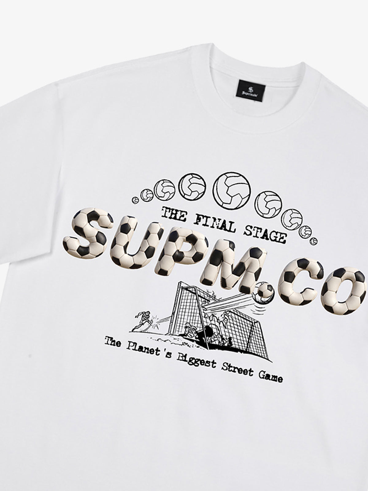 Cotton unisex solid short-sleeved T-shirt with a soccer collage logo and street football element print 