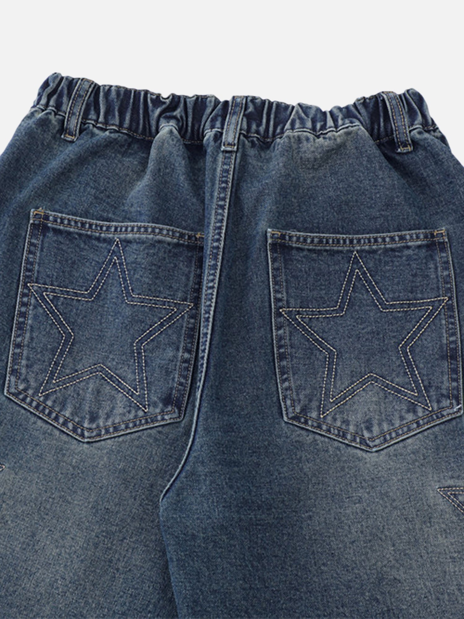 High Street Patchwork Star Embroidered Denim Shorts Jorts