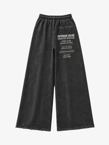 Star Studded Checkerboard Washed Wide-Leg Sweatpants