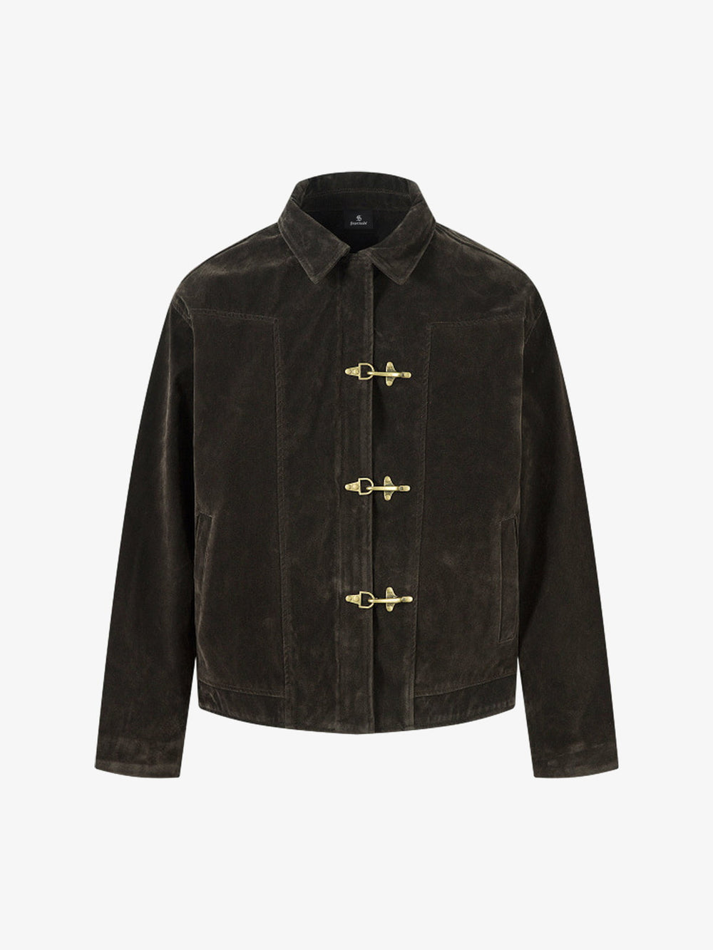 Retro Unique Metal Button Lapel Suede Bomber Jacket - 2538 