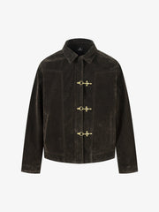 Retro Unique Metal Button Lapel Suede Bomber Jacket - 2538 