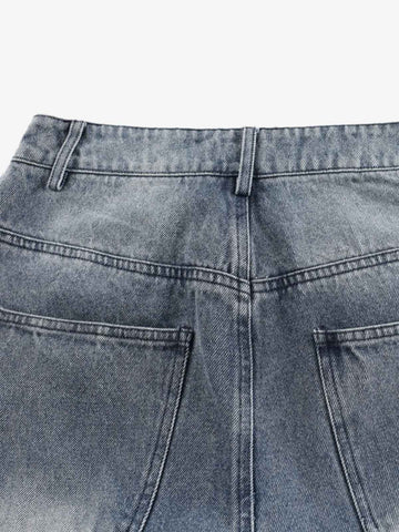 Wrinkle Effect Print Wide Leg Denim Jeans 