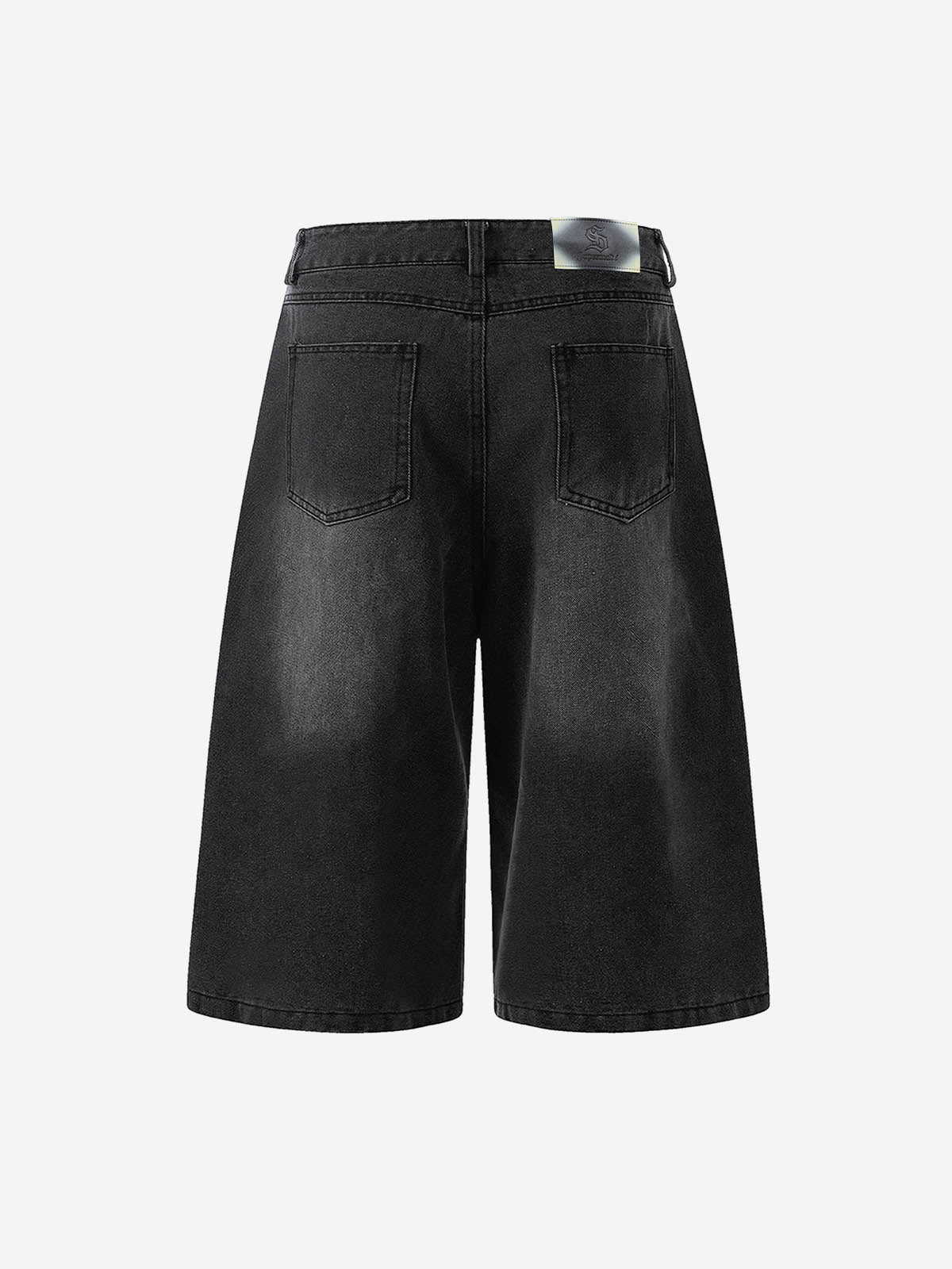 Jeansshorts mit Used-Look und SUPM-Buchstabenprint