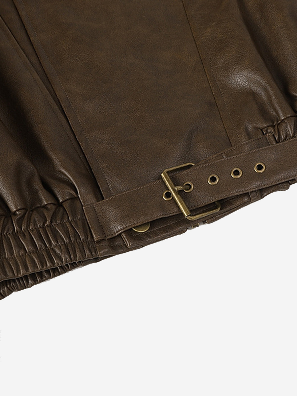 Belted Hem Faux Leather Bomber Jacket