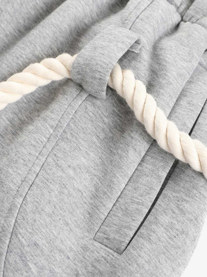 Cotton Blend Wide Leg Drawstring Pants for Women - Comfortable High Waist Casual Culottes with Rope Tassel Detail 