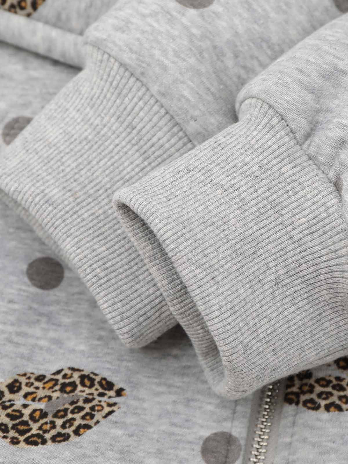 Lips Leopard Print Cropped Zip-Up Hoodie