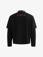 Motorcycle Style Lapel Polo Long Sleeve T-Shirt 