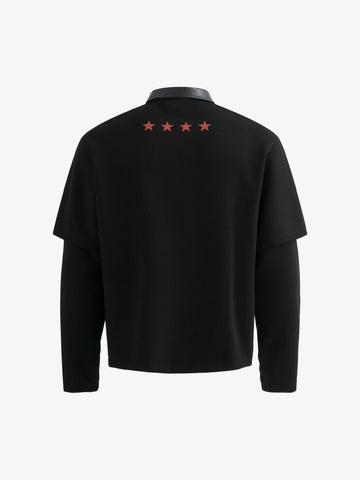 Motorcycle Style Lapel Polo Long Sleeve T-Shirt 