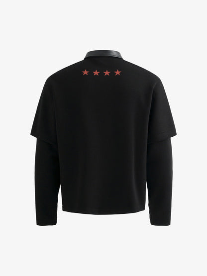 Stylish Black Polo Shirt with Star and Emblem Design for Men 