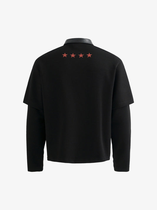 Stylish Black Polo Shirt with Star and Emblem Design for Men 