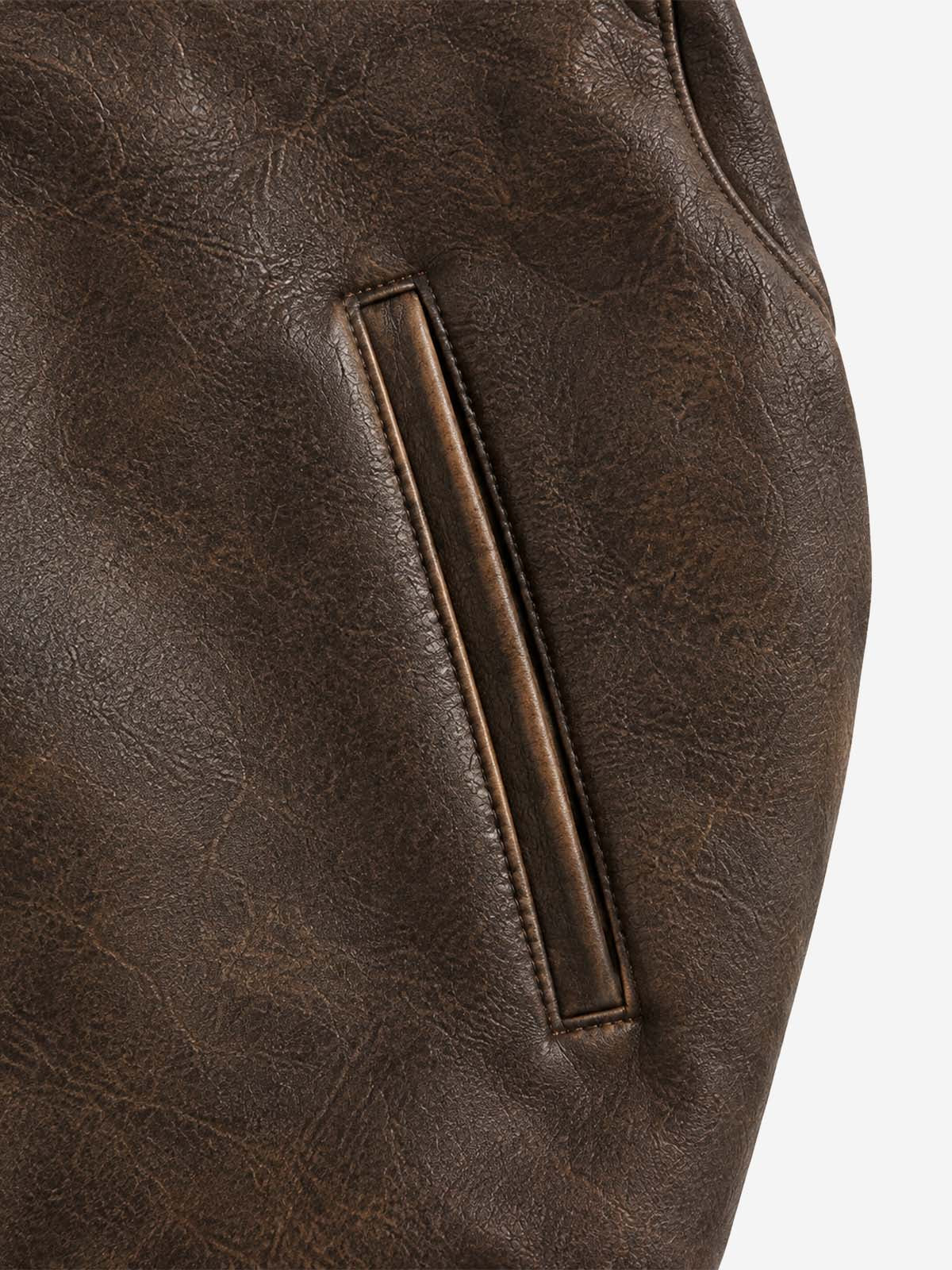 Faux-Shearling Collar Buckle Aviator Jacket