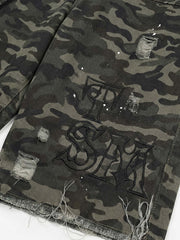 Distressed Camo Multi-Pocket Straight-Leg Jorts - 2611 