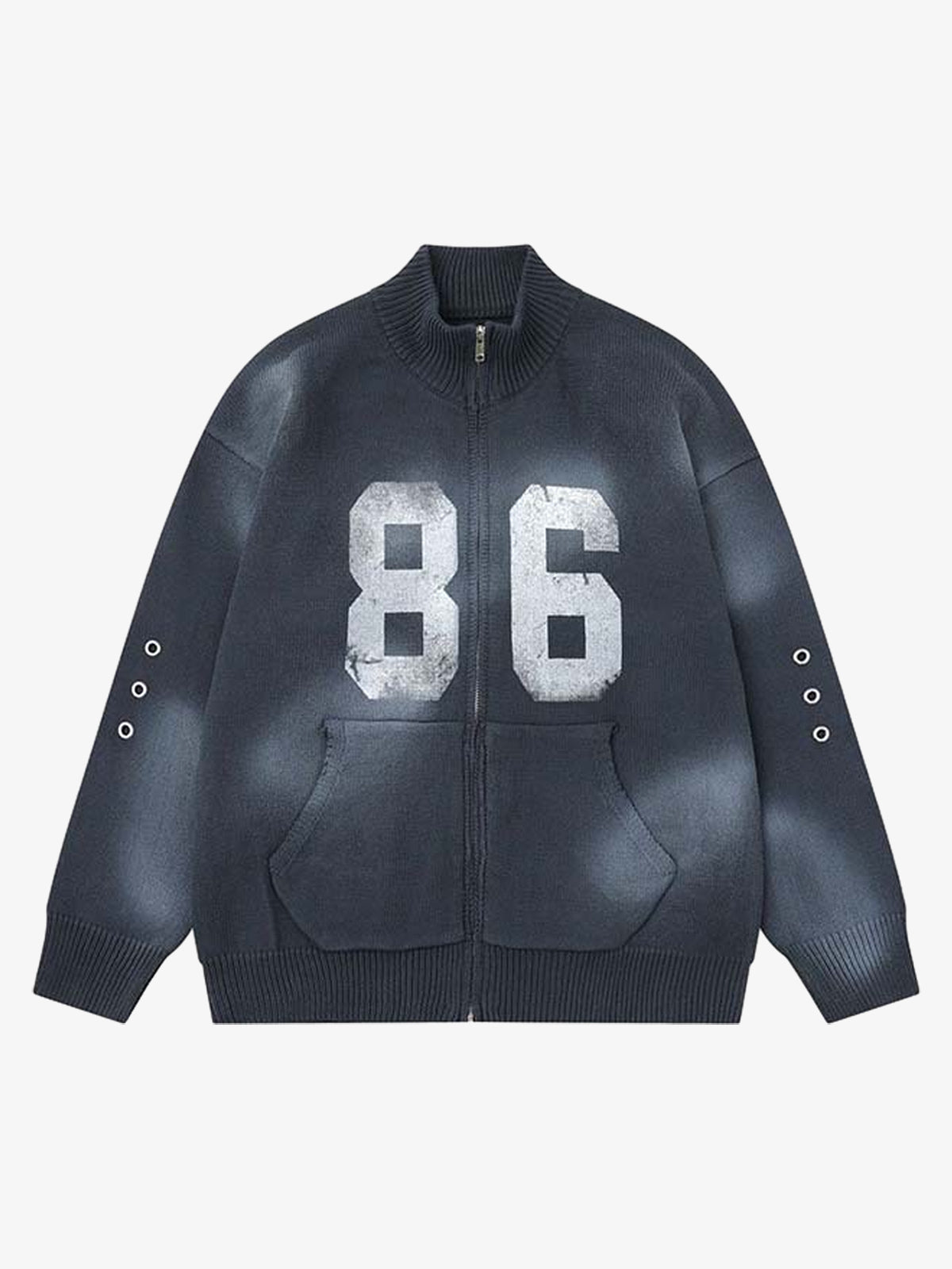 86 Graphic Eyelet Zip Knit Cardigan