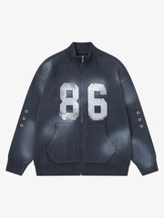 86 Graphic Eyelet Zip Knit Cardigan