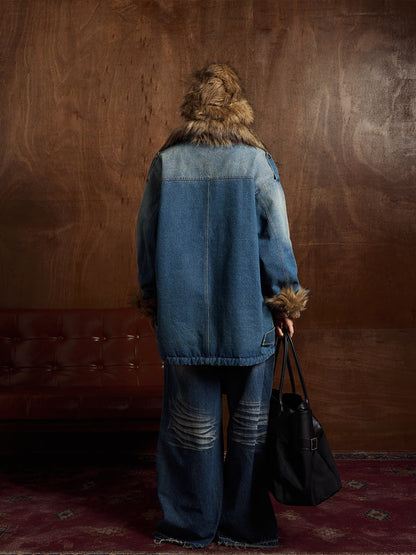 Winter-Ready Corduroy Jacket with Faux Fur Trim for Men 