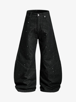 Paint Splatter Stripe Panel Barrel Jeans