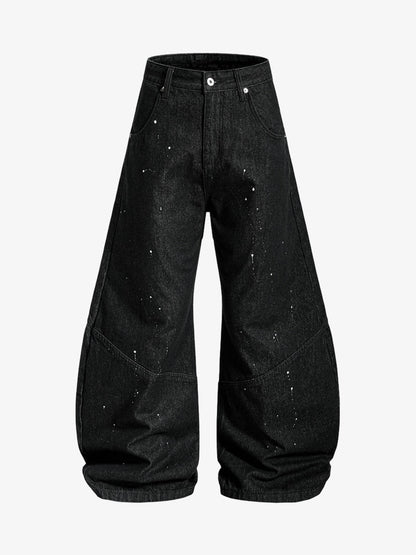 Paint Splatter Stripe Panel Barrel Jeans