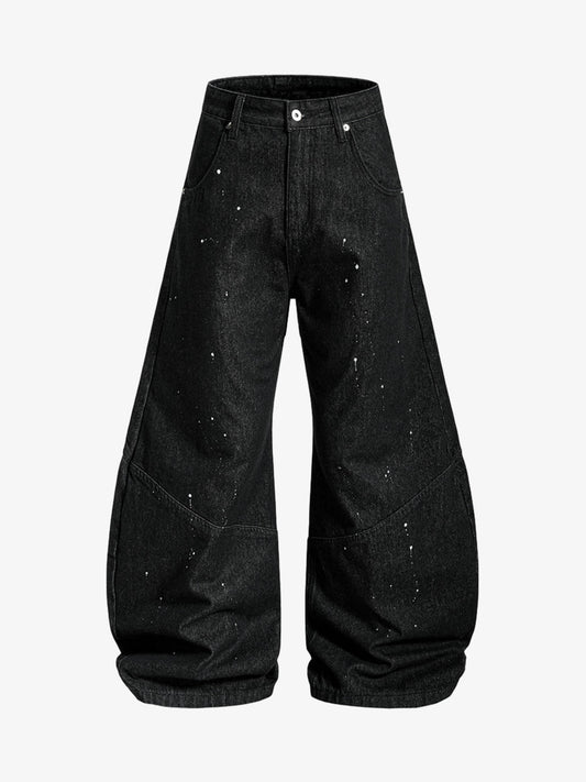 Paint Splatter Stripe Panel Barrel Jeans