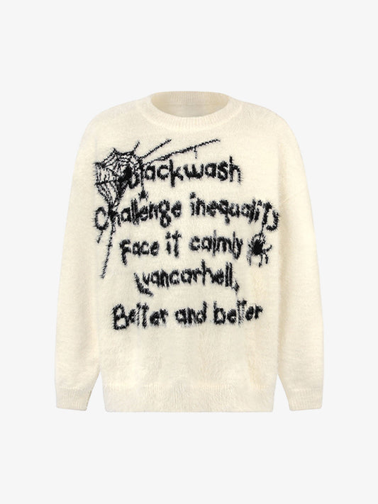 Retro Letter Jacquard Mink Sweater 