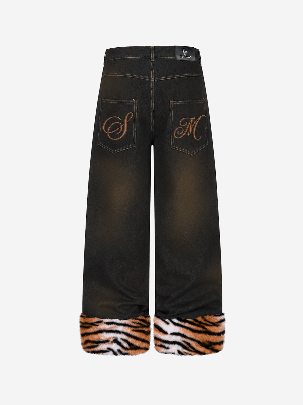 Tiger-Stripe Faux-Fur Straight-Leg Jeans