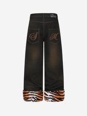 Tiger-Stripe Faux-Fur Straight-Leg Jeans