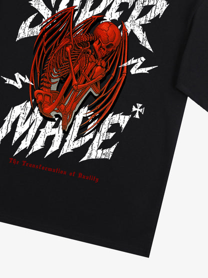 Street Angel and Devil Hatching Pattern T-shirt 
