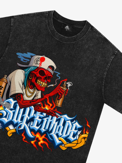 Thesupermade Skull Graffiti Artist Flame Flower Font T-shirt 