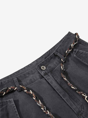 Washed Cargo Webbing Barrel Pants 