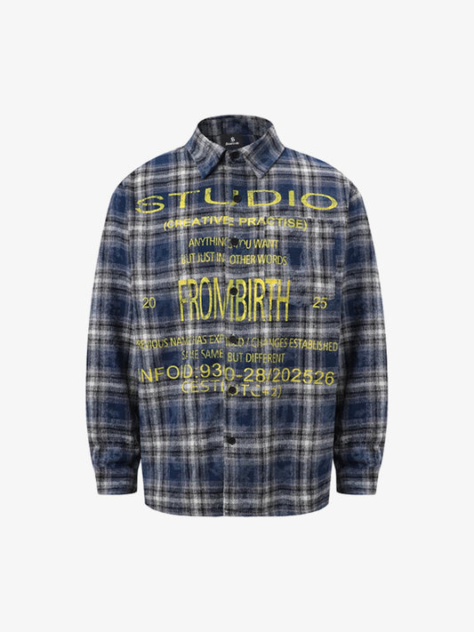 Stylish Plaid Shirt with Bold Typography for Men - Perfect for Casual and Creative Outfits 