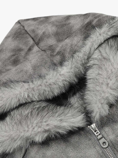 Stylish Tie-Dye Bomber Jacket with Faux Fur Hood for Winter and Fall 