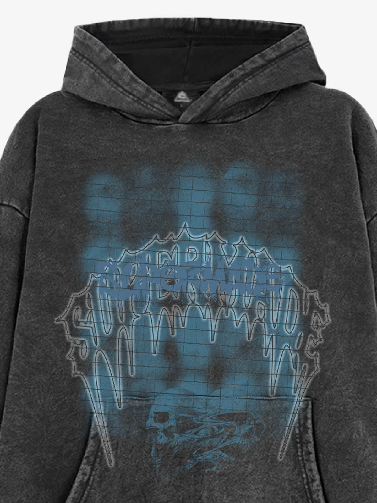 THE SUPERMADE Washed Psychedelic Graffiti Art Print Hoodie with Skull Design 