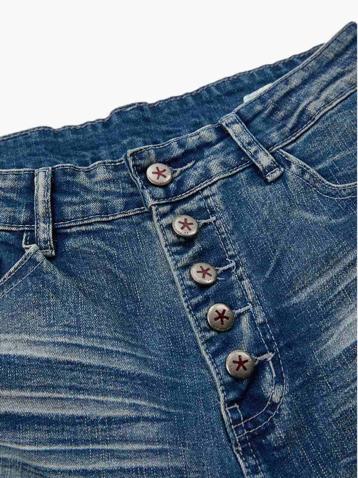 Black Denim Flared Jeans with Button Front High Waist Design 