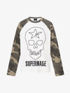 Skull Print Waffle Boxy  Long Sleeve Tee
