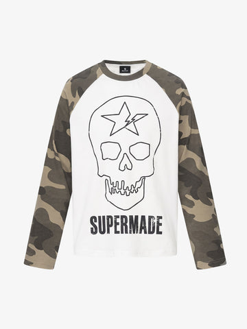 Skull Print Waffle Boxy  Long Sleeve Tee