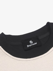 Motorcycle Graphic Color Block Waffle Long Sleeve Tee