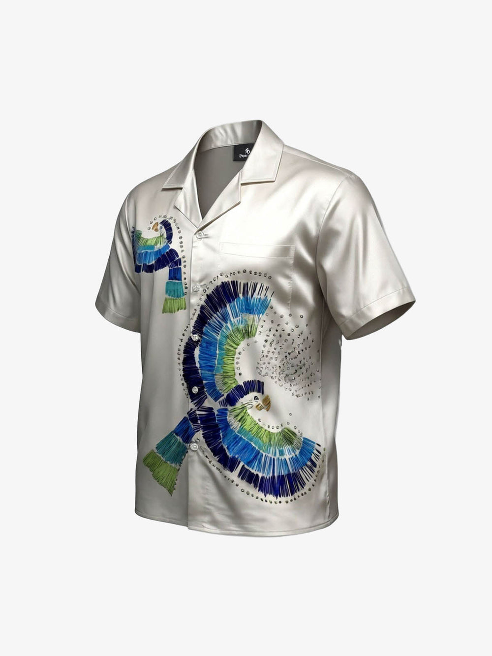 Bird Print Camp Collar Boxy Shirt 
