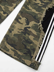 Scorpion Embroidered Camo Patchwork Double-Waist Straight-Leg Pants