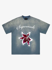 Washed Floral Star Print T-Shirt 