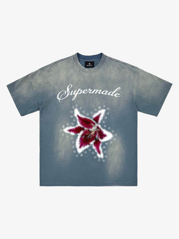 Washed Floral Star Print T-Shirt 