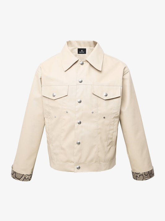 Snakeskin Patchwork Cropped Workwear Jacket