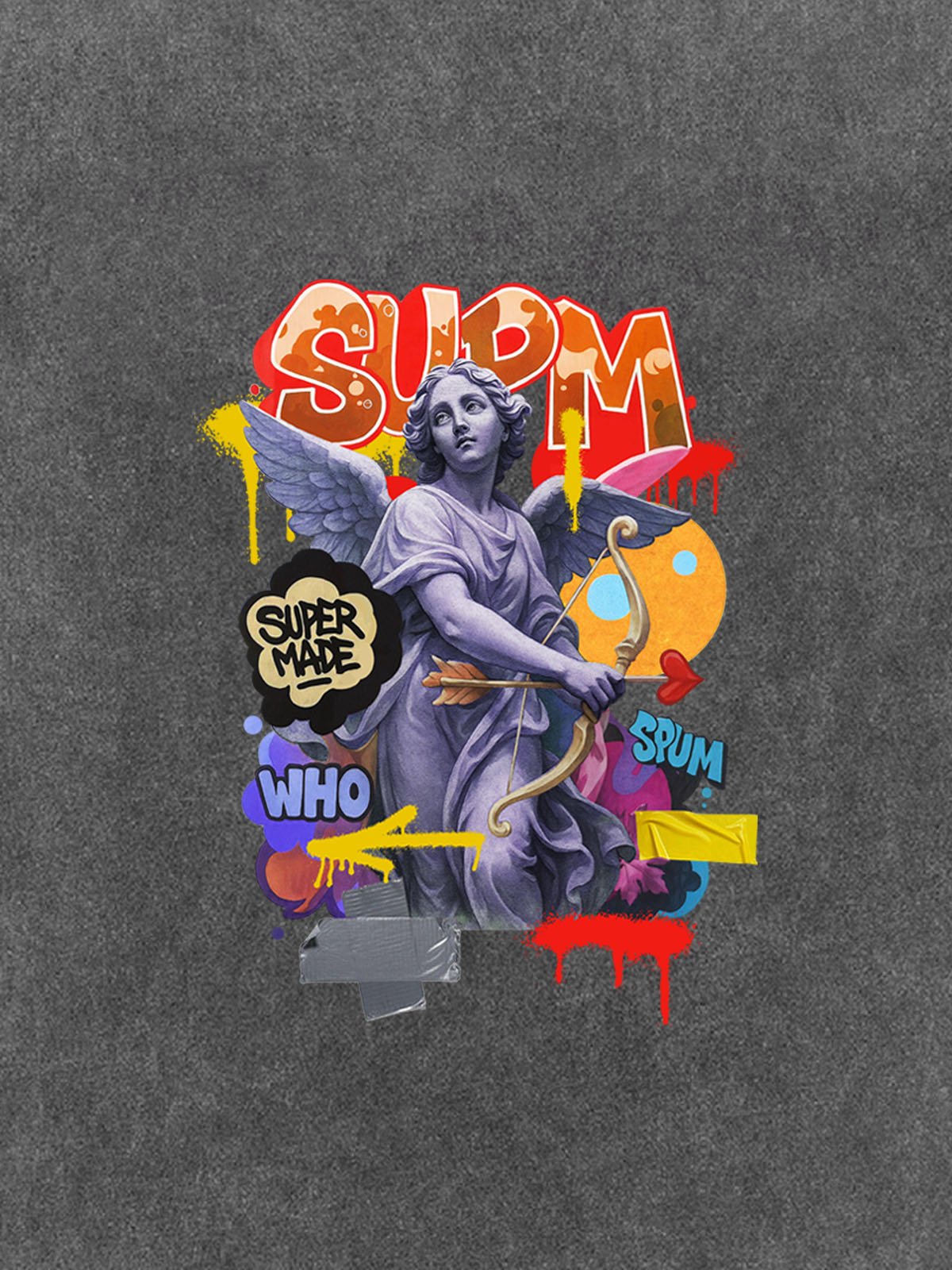 Angel statue and street graffiti mixed pattern T-shirt 
