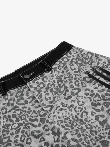 Leopard Print Curved Stripe Baggy Jeans
